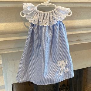 Toddler girl 2T seersucker dress (H monogram)